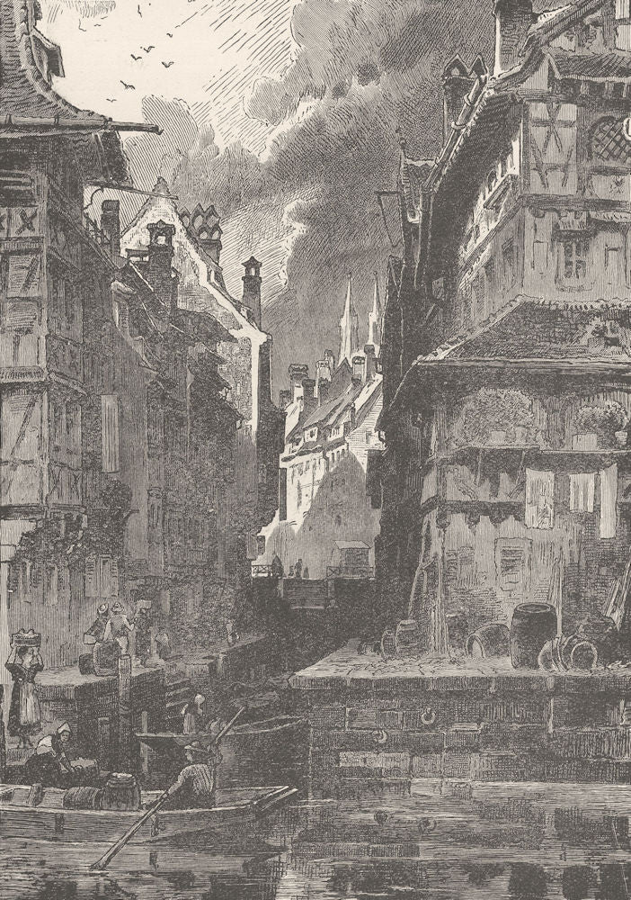 FRANCE. On the canal, Strasbourg 1903 old antique vintage print picture